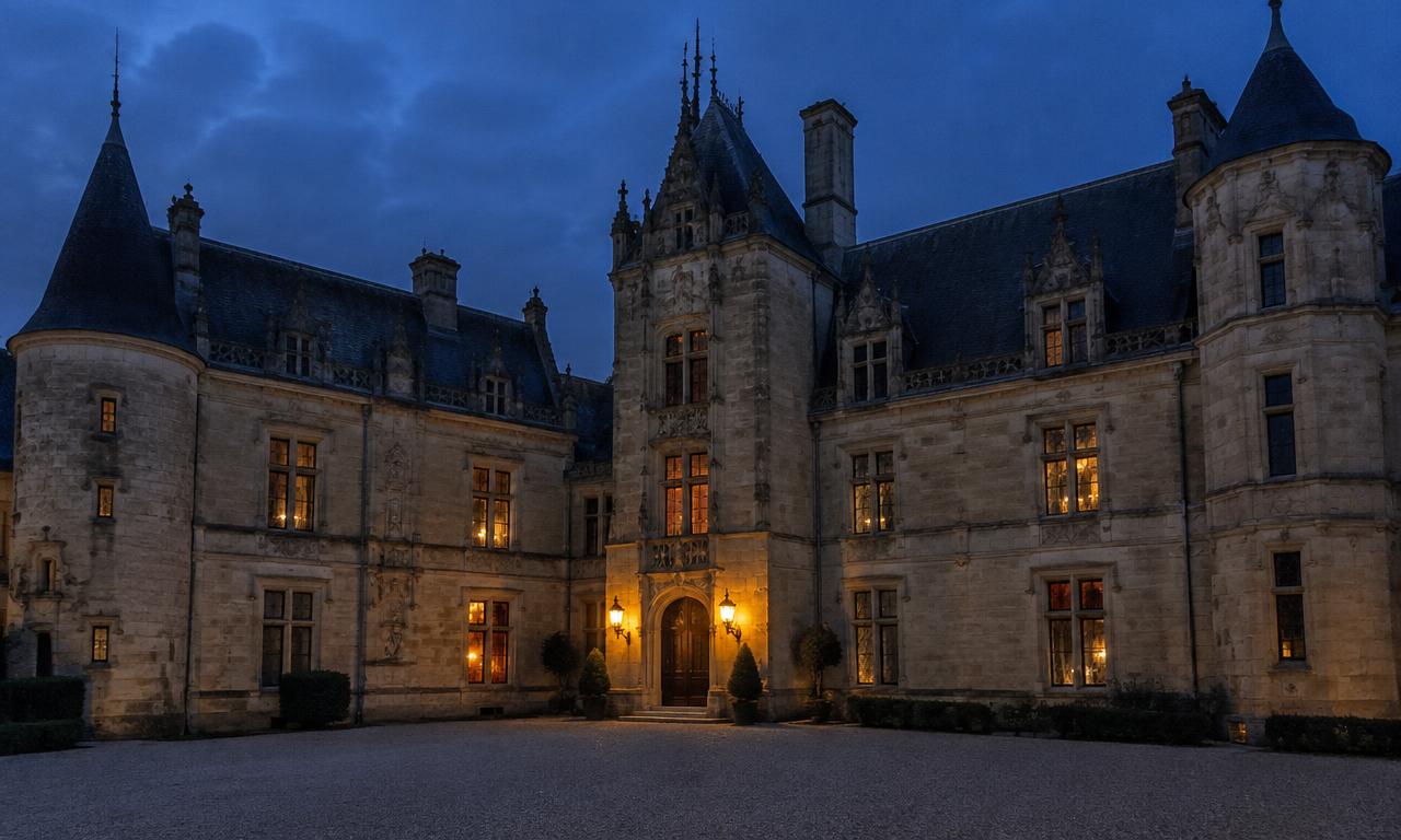 Le château à l'heure bleue, quand quelques fenêtres s'allument et que les histoires commencent.
